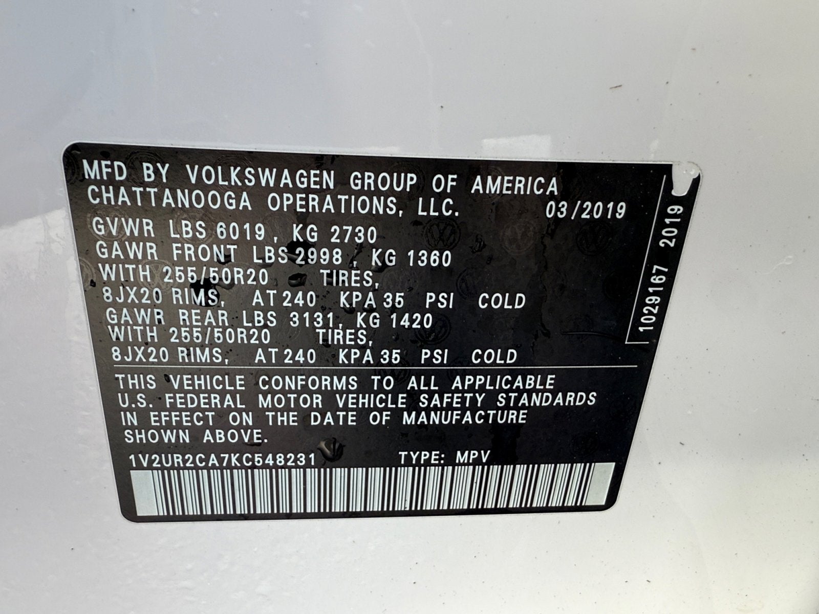 2019 Volkswagen Atlas 3.6L V6 SE w/Technology