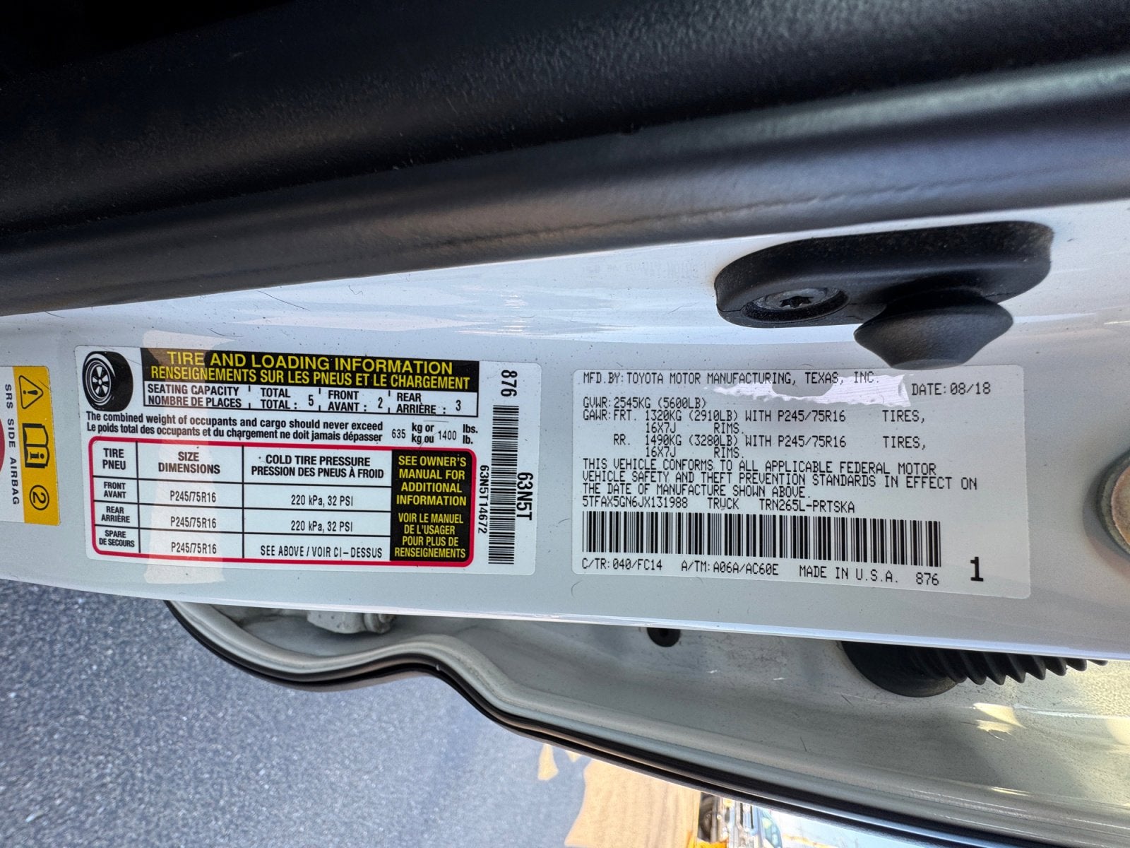 2018 Toyota TACOMA SR5 SR5
